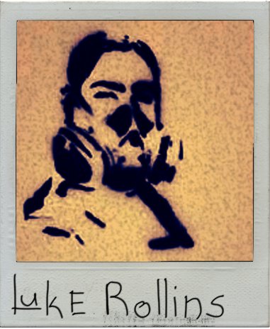 A Polariod of a stencil self-portrait of 'famous artist', Luke Rollins.